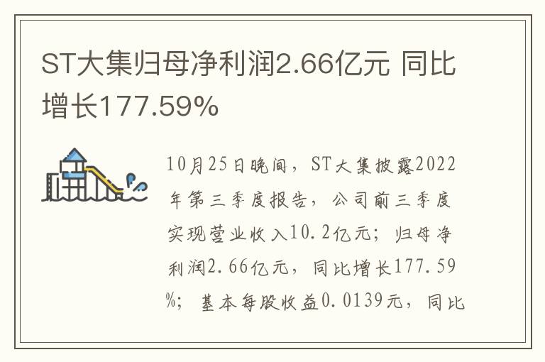 ST大集归母净利润2.66亿元 同比增长177.59%